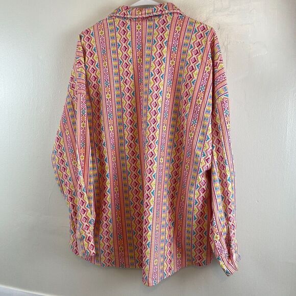 Savanna Jane Womens Aztec Geometric Long Sleeve Button Up Pink 1X - Picture 6 of 10